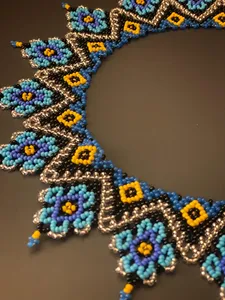 Collar Ucraniano de Cuentas de Alta Costura, Gerdan Floral Azul, Joyería Artesanal Folclórica para Regalo, ANIVERSARIO - Product Image 6