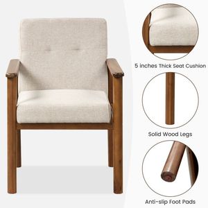 Fauteuil moderne en tissu lin avec assise rembourrée et pieds en bois massif pour salon - Product Image 5
