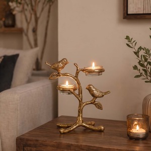 Home Illumination Golden Bird <b>Tree</b> Candle <b>Stand</b> Home Decoration Heat Resistant 10.6in - Product Image 1