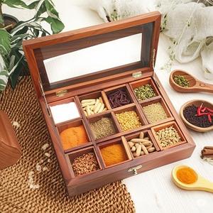 Boîte à épices Masala Dabba artisanale de qualité supérieure, écologique, avec couvercle en plastique, compatible lave-vaisselle, pour usage domestique Direct F.S. International - Product Image 1