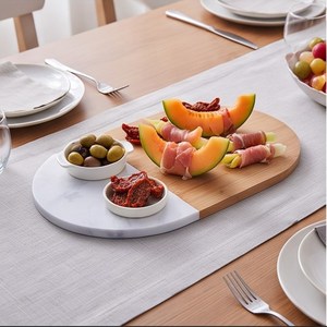 Planche à découper ovale élégante en bambou et marbre, motif bicolore en bois naturel - Product Image 2