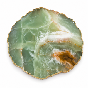 Natural Green Agate Stone Carving <b>Coaster</b> with <b>Gold</b> Trim Polished Finish for Home Decor Gift - Product Image 1