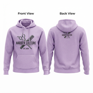Sudadera con Capucha de Felpa de Algodón Premium para Mujer, 320 GSM, Color Lavanda, con Logotipo Estampado Personalizado en la Parte Delantera y Trasera, Estilo Barbería - Product Image 3