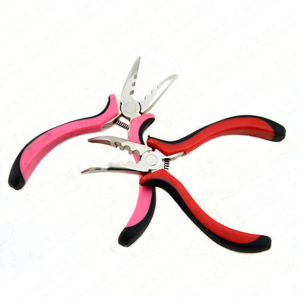 Pince multifonction en acier inoxydable pour extensions de cheveux avec poignée en caoutchouc pour micro-anneaux, outil de salon, vente en gros - Product Image 4