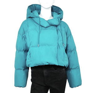 Veste matelassée à capuche pour femme, veste d'hiver courte et épaisse de couleur violette, manches longues - Product Image 2