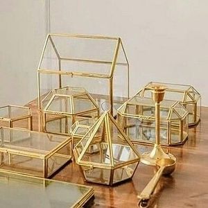 Metal & Glass Octagonal Jewellery Box in Gold - Product Image 4