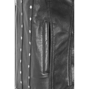 Gilet en cuir pour homme très demandé, col en V, fermeture éclair, décoré de rivets, style motard, vêtement d'extérieur pour l'automne - Product Image 5