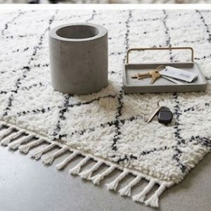 Tapis rectangulaire à motif treillis marocain en laine et acrylique, tufté à la main, moelleux, antidérapant, pour salon, revêtement de sol décoratif - Product Image 6