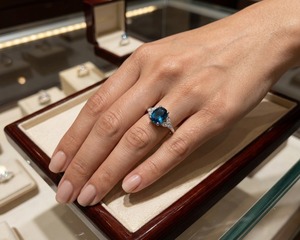 Anillo de compromiso vintage cristiano con topacio azul de Londres y cojín azul, joyería nupcial, declaración de moda, banda engastada con puntas, para fiesta - Product Image 1