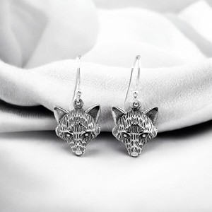 Boucles d'oreilles pendantes en argent sterling tête de renard, faites à la main, plaquées oxyde, style vintage tribal artistique bohème, certifiées, pour soirée - Product Image 5