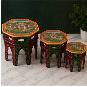 Juego de Mesa Consola Octogonal de Madera Hecha a Mano con Diseño Pintado Tradicional para Decoración de Muebles de Sala de Estar - Product Image 4
