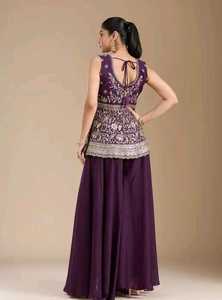 <b>Women</b> Georgette Embroidered <b>Kurta</b> Sharara Set Sleeveless Floral Indian Pakistani Outfit Loose Fit Wedding Party Wear Outfit - Product Image 2