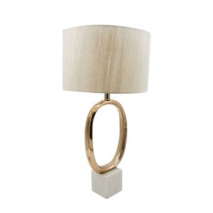 Lámpara de Mesa Metálica Ovalada D14x28.5 con Pantalla de Lino Crema, Elegantes Lámparas de Mesa - Product Image 2