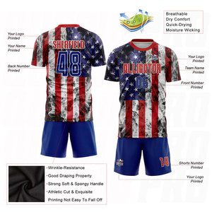 Uniforme de Fútbol Personalizado con Sublimación de la Bandera Americana en Blanco y Rojo Real, Jersey Patriótico de Fútbol Estadounidense, Transpirable y Deportivo - Product Image 5