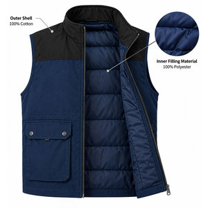 Chaleco de lona para hombre con cuello alto, cremallera frontal en el pecho y bolsillos inferiores con solapa, relleno de poliéster cálido, ropa de trabajo, chaleco con logotipo personalizado - Product Image 2
