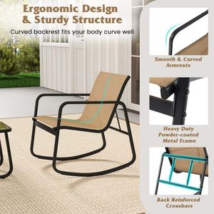 Conjunto de Muebles de Patio para Exteriores - 2 Sillas Bistro Mecedoras con Mesa de Vidrio para Terraza, Patio o Balcón - Product Image 5