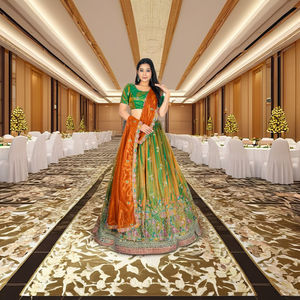 Lehenga Choli Fendy en tissu filet avec broderie complexe multi-fils, jupe évasée, blouse de créateur et dupatta contrastant – Tenue de cérémonie - Product Image 4