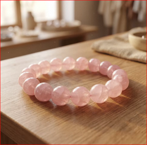 NOBLESTONE GEMS Bracelet d'amour en perles de quartz rose naturel, bijou extensible en pierre rose à perles rondes pour cadeau et usage quotidien - Product Image 5