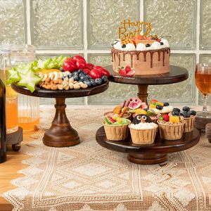 10.2in Wooden <b>Cake</b> <b>Stand</b> Wood Cupcake <b>Stand</b> Detachable with Round Pedestal Holder Display Table Decorating for <b>Cake</b> - Product Image 5
