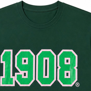 Camiseta Verde 1908 para Mujer, Estampado Gráfico Clásico, Cuello Redondo, Manga Corta, Estilo Casual Inspirado en la Hermandad - Product Image 5