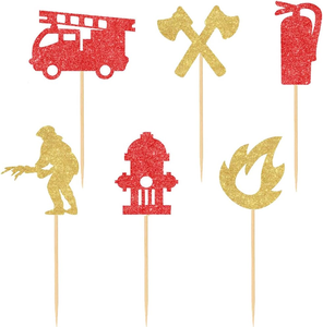 ชุดตกแต่งงานวันเกิดธีมนักดับเพลิง 12 ชิ้น รถดับเพลิง ที่เสียบเค้ก กระดาษรักษ์โลก สำหรับเด็กอายุ 14 ปีขึ้นไป - Product Image 1