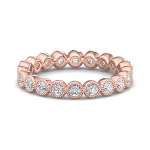 Bague de mariage empilable de luxe en or rose, sertie de diamants ronds taille brillant, style <span class=keywords><strong>vintage</strong></span> avec sertissage milgrain, pour femme - Product Image 2