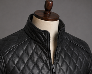 Veste en cuir noir pour homme de qualité supérieure, col montant, fermeture éclair, coupe classique, pour l'automne - Product Image 2