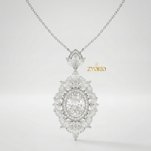 Colgante de Lujo con Cadena de Eslabones de Diamantes en Forma de Halo Ovalado Dorado, con Diamantes Brillantes, para Compromiso, Boda y Aniversario - Product Image 3