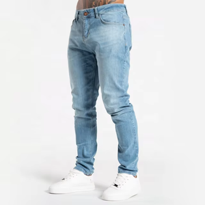 Wholesale New Fashion Elastic Breathable Light Washed Solid Casual Mid Waist Woven Straight-leg Men Denim <b>Jeans</b> for All Seasons - Product Image 5