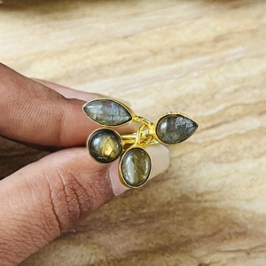 Unique Design Labradorite Vintage <b>Ring</b> 18K Gold Plated Brass Jewelry <b>Chunky</b> Multi Stone <b>Ring</b> Wholesale Statement <b>Ring</b> For Women - Product Image 2