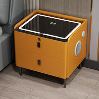 Table de chevet intelligente avec chargeur sans fil rapide, haut-parleur Bluetooth, verrouillage par empreinte digitale, lumière LED, verre trempé, pour appartement et chambre à coucher