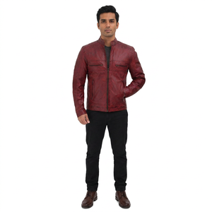 Men's Casual Vintage Winter <b>Warm</b> Leather Varsity Jacket Breathable Canvas Coated Stand Collar Reasonable Price - Product Image 1