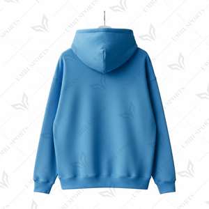 เสื้อสเวตเชิ้ตมีฮู้ดสีน้ำเงินสำหรับผู้ชาย ผ้าฝ้ายสีพื้น พิมพ์ลายโลโก้ด้านหน้า แขนเสื้อปกติ สไตล์ฤดูใบไม้ร่วง - Product Image 2