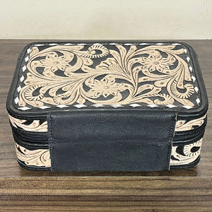 Portable Genuine Leather Simple Travel Jewelry Storage <b>Gift</b> <b>Box</b> Hand Tooled Leather Ring <b>Earring</b> Zipper Closure Jewelry Organize - Product Image 5