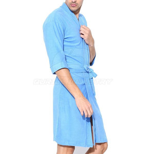 Peignoir pour homme à manches longues, en coton doux et respirant, avec poches, pour la maison, l'hôtel, le spa, la douche, la station balnéaire et le salon, ceinture réglable - Product Image 3