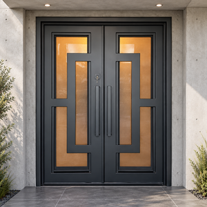 Porte d'entrée principale double de luxe GA-40G, dernière version, en bois massif ancien, avec verre découpé CNC - Product Image 6