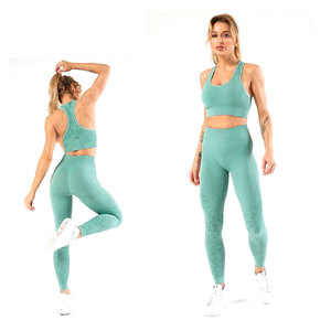 Conjunto de Yoga de 2 Piezas sin Costuras de Alta Calidad para Mujer, en Oferta, Spandex y Poliéster Transpirable, Cuello en V, Tallas Grandes, Diseño Liso - Product Image 3