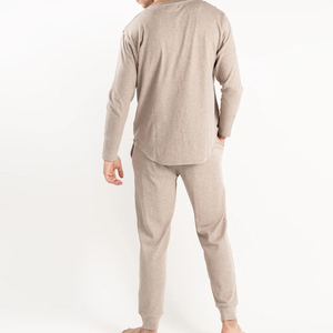 <b>Mens</b> Jersey <b>Pajama</b> <b>Set</b> Soft Stretch Sleepwear Short Sleeve Shirt Matching Long Pants Breathable Home Wear Relaxed Night Suit - Product Image 2