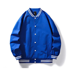 High Street Style Plain Dyed Front Logo Casual <b>Men</b> Solid Color Letterman <b>Jacket</b> - Product Image 2