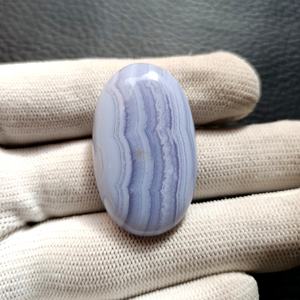 Colgante/anillo de ágata de encaje azul liso de alta calidad, joyería de piedras preciosas naturales, cabujón liso ovalado pulido tallado, piedras preciosas sueltas - Product Image 1
