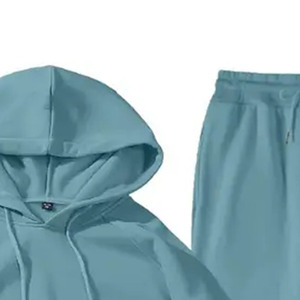 Ensemble sweat-shirt à capuche et pantalon de jogging unisexe bleu clair, couleur unie, manches longues, cordon de serrage, coupe ample, survêtement décontracté pour adulte - Product Image 4
