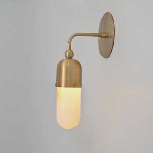 Modern Brass <b>Wall</b> <b>Sconce</b> Round Opal Glass Shade Minimalist Indoor Bathroom <b>Lighting</b> Decor - Product Image 2