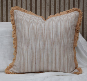Funda de Cojín Cuadrada de Lino Beige de Lujo con Rayas y Flecos, Funda de Almohada de Lino Natural Suave para Uso en el Hogar y Hoteles OEM/ODM - Product Image 2