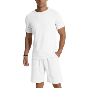 Wholesale New 2026 Professional Quality Men's Casual Summer t shirts Set Short-Sleeved <b>TShirt</b> with Solid Pattern Two Piece Set - Product Image 5