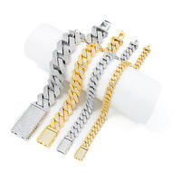 Pulsera de Cadena Cubana ZAWO de Oro Blanco 925 con Diamantes VVS1 de Corte Brillante Cultivados en Laboratorio, Lujosa y Elegante, Regalo de Boda