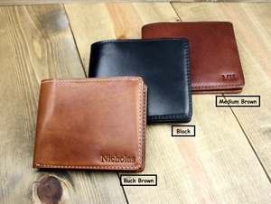 Billetera corta de cuero genuino para hombre, billetera masculina de cuero genuino, marrón, personalizado, plegable, Crazy Horse, LWM -0217 - Product Image 2