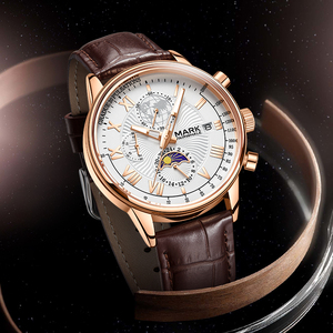 Reloj de Cuarzo Mark Fairwhale con Caja de Metal para Hombre, 40 mm, Correa de Cuero Genuino, Resistente al Agua 30 m, Reloj de Pulsera Casual de Negocios para Uso Diario - Product Image 1