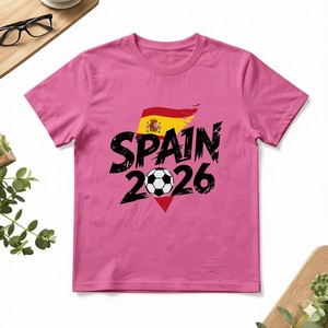 Spain 2026 Football T-Shirt <b>Men's</b> Short Sleeve 100% Cotton Solid Knitted Formal <b>Turtleneck</b> Printed Oversized Fit White - Product Image 3