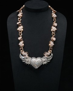 Collar con Colgante de Ala de Corazón, Cadena con Incrustaciones de Moissanita, Chapado en Oro Rosa, Plata de Ley 925, Joyería Hip Hop para Fiesta - Product Image 1