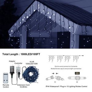 105ft luci di natale impermeabili all'aperto 1000 LED 8 modalità tenda fata Plug-in funzione di memoria Timer per festa di nozze - Product Image 2